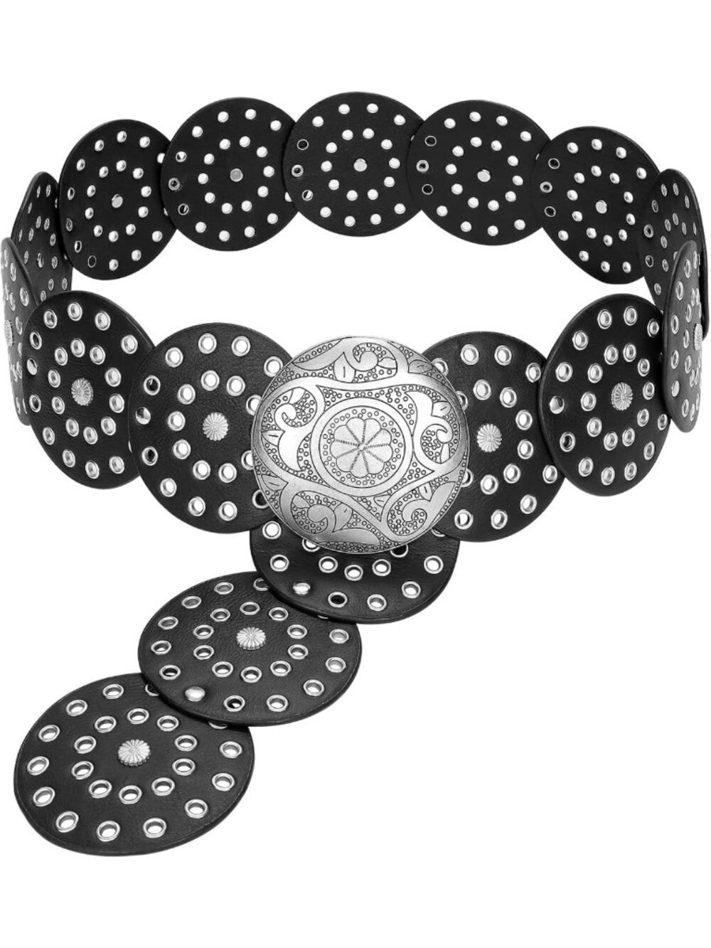 Stylish Western Leather Belt for Women - Wide Hollow Disc Cowgirl Waist Belt